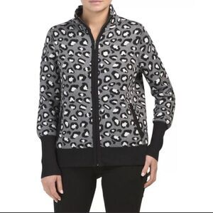 Rachel Zoe grey leopard print zip up sweater sz Large